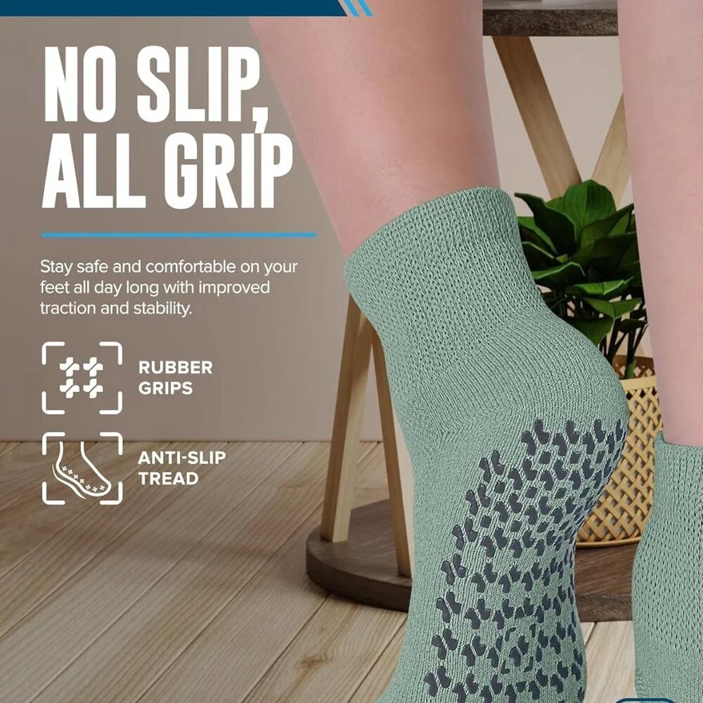 Diabetic Ankle Socks with Grippers for Men and Women - 4 Pair 1/4 Length Neuropa